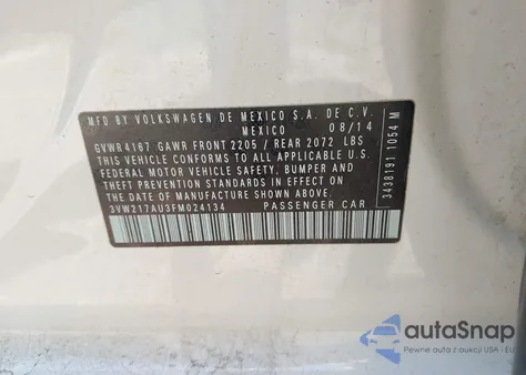 2015 Volkswagen Golf Tsi S 4-Door from USA, damaged, VIN 3VW217AU3FM024134